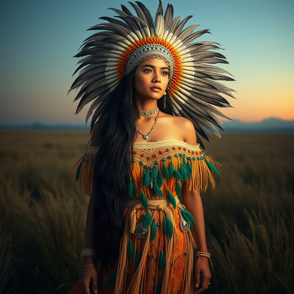 Pampas Woman in Feather Headdress: Fauvist Style