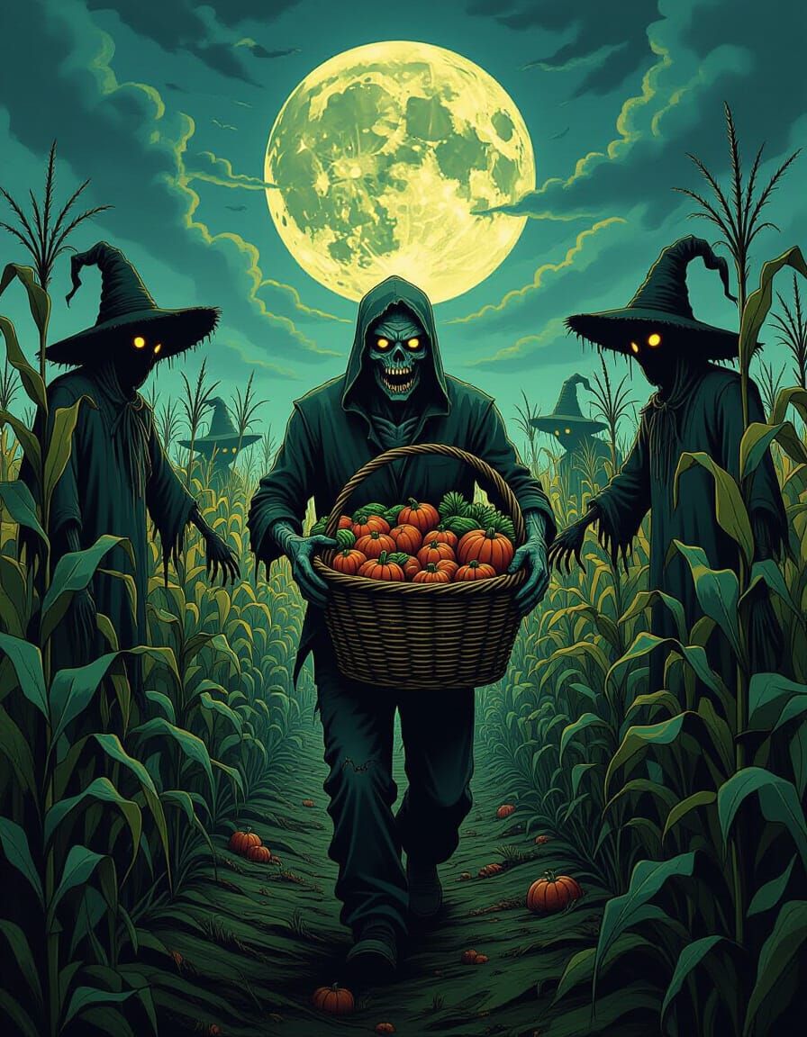 Zombie Harvest in Grim Cornfield Illustration