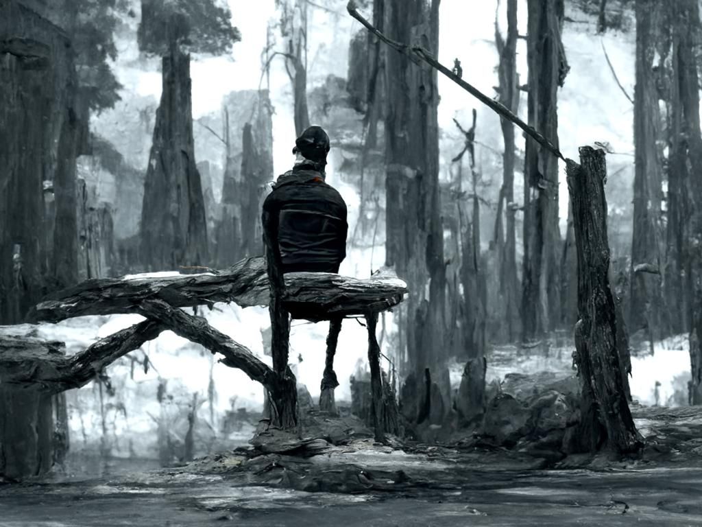 Lonely Man in Forest, Matte Painting by Ismail Inceoglu