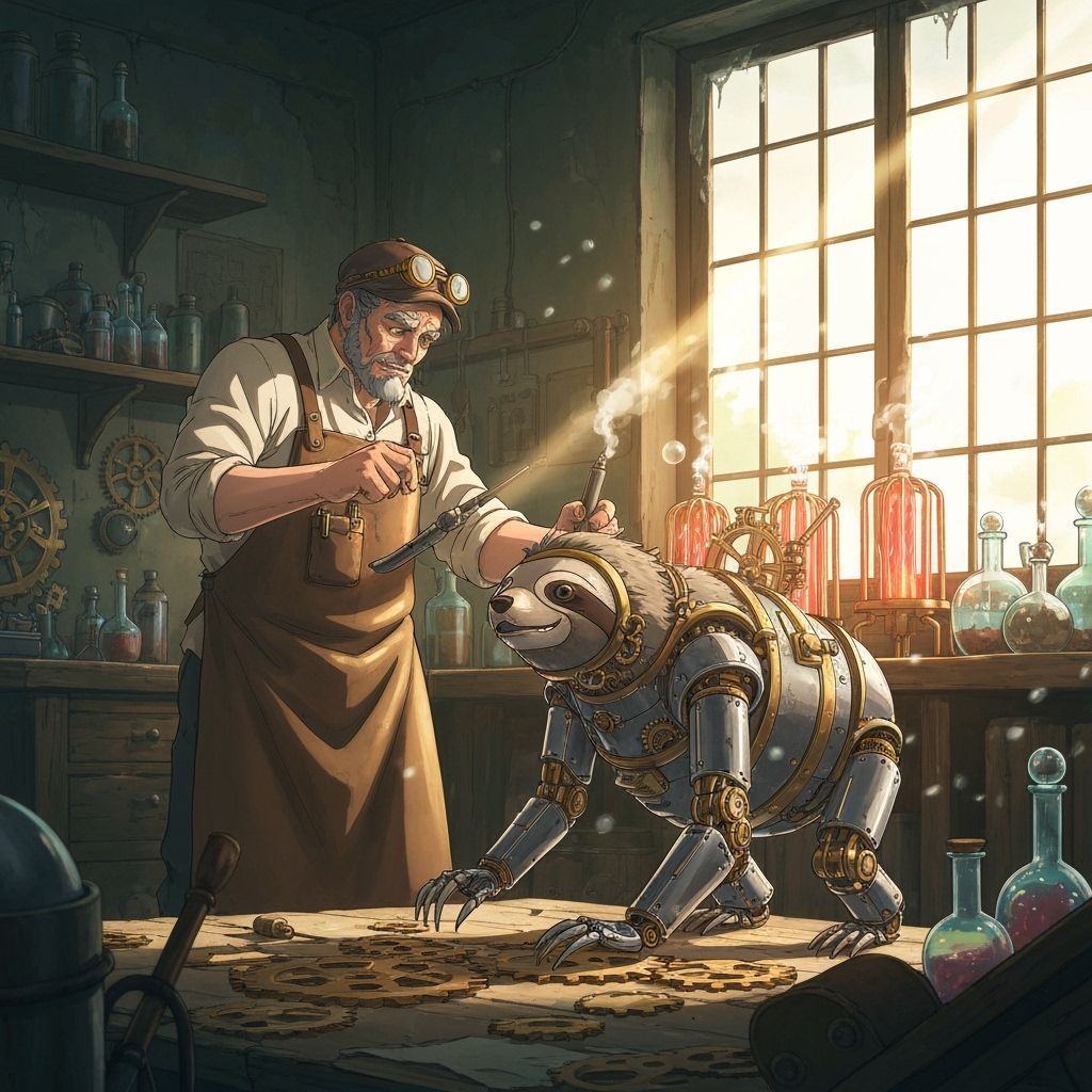 Steampunk Inventor Builds Clockwork Sloth Automaton