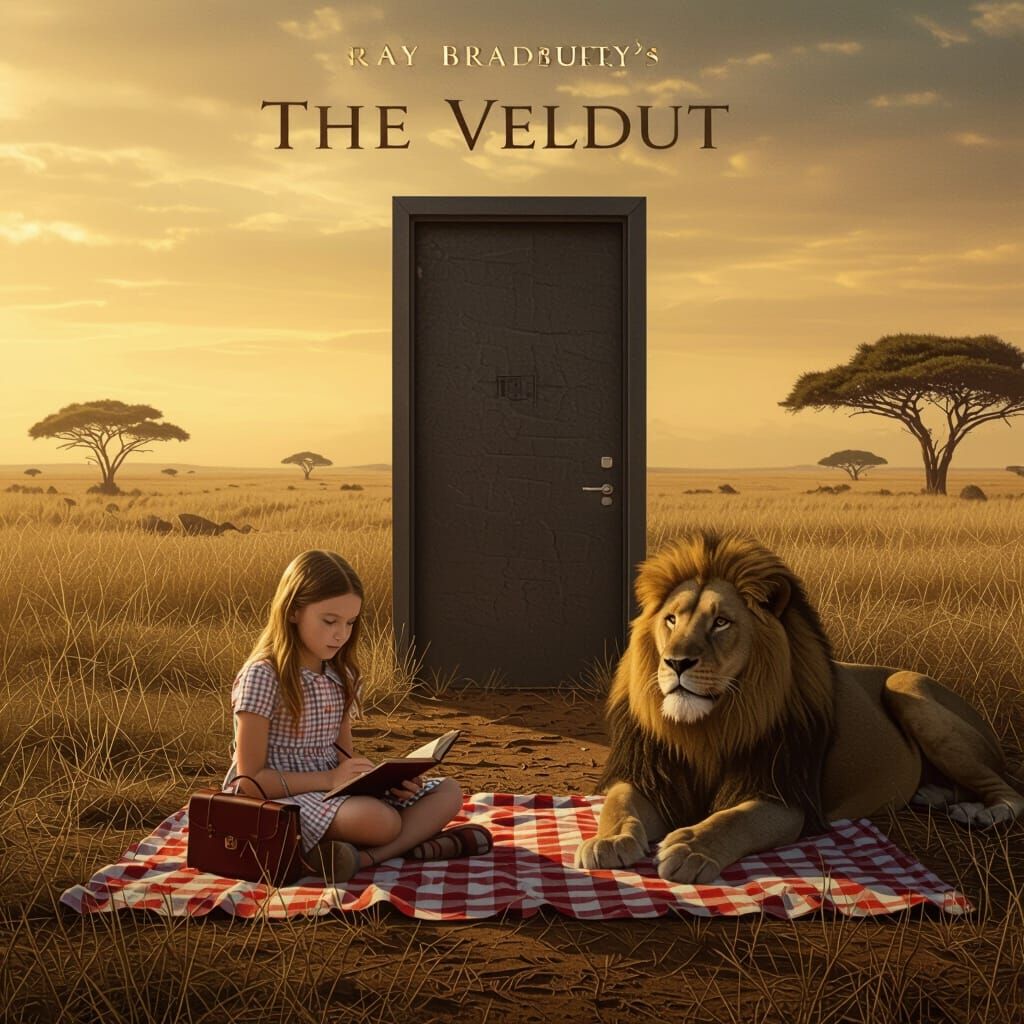 African Veldt Doorway with Girl and Lion