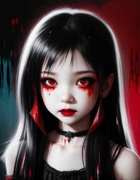 Ethereal Vampire Child in Hyperdetailed Charcoal Drawing