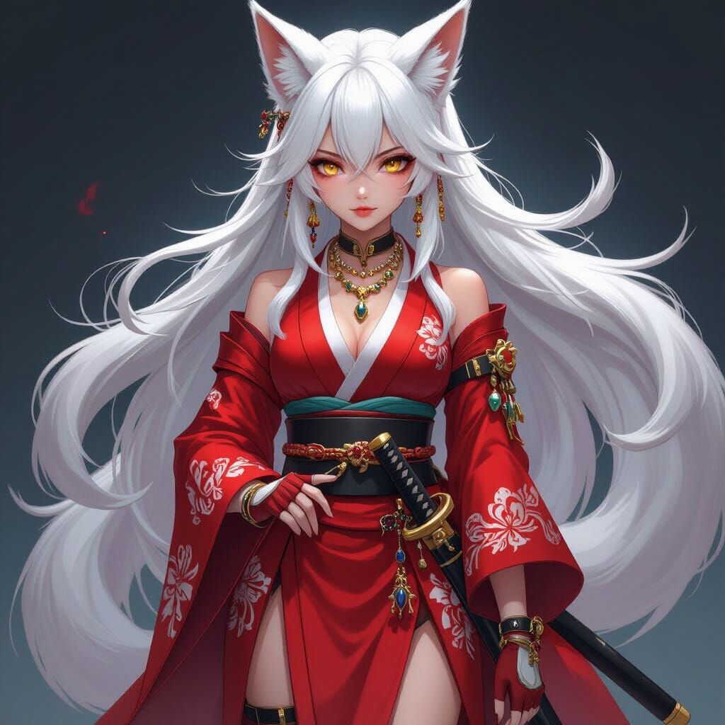 Anime Admiral with Kitsune Ears and Katana