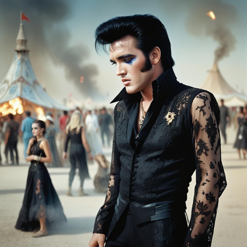 Gothic Elvis Presley at Burning Man