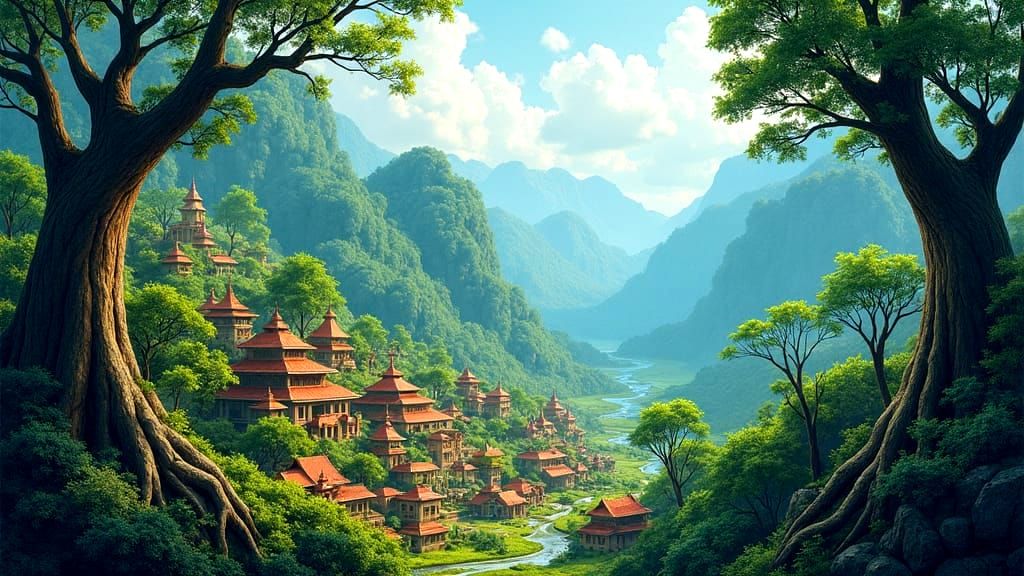 South Indian Village in Watercolor Painting