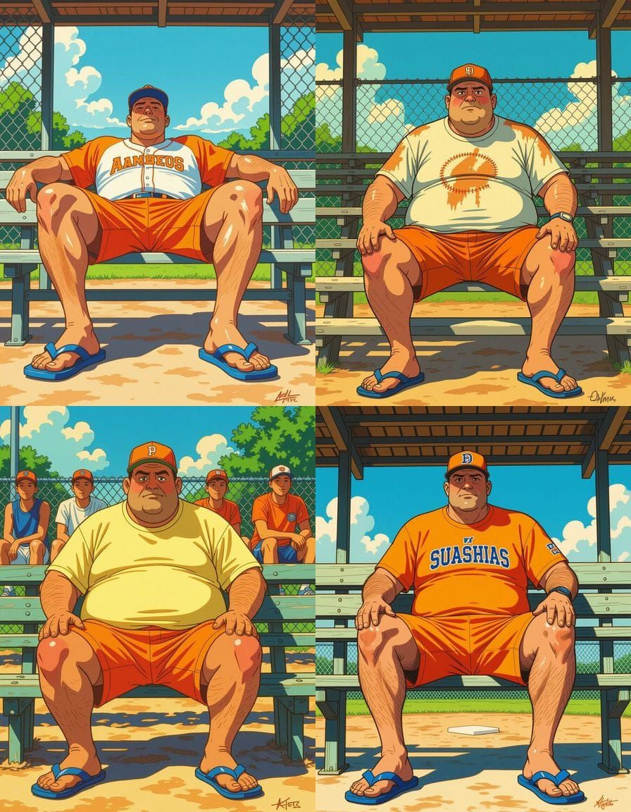 Humorous Caricature of Suburban Dad at Baseball Game