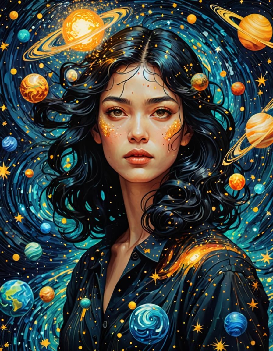 Celestial Goddess in Starry Skies Aesthetic