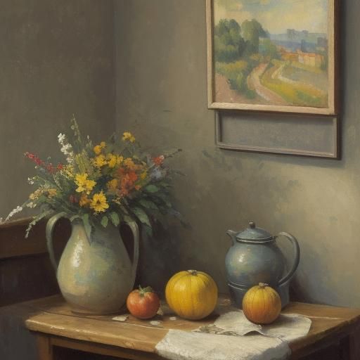 Hedgehog Cooks Still Life in Impressionist Style