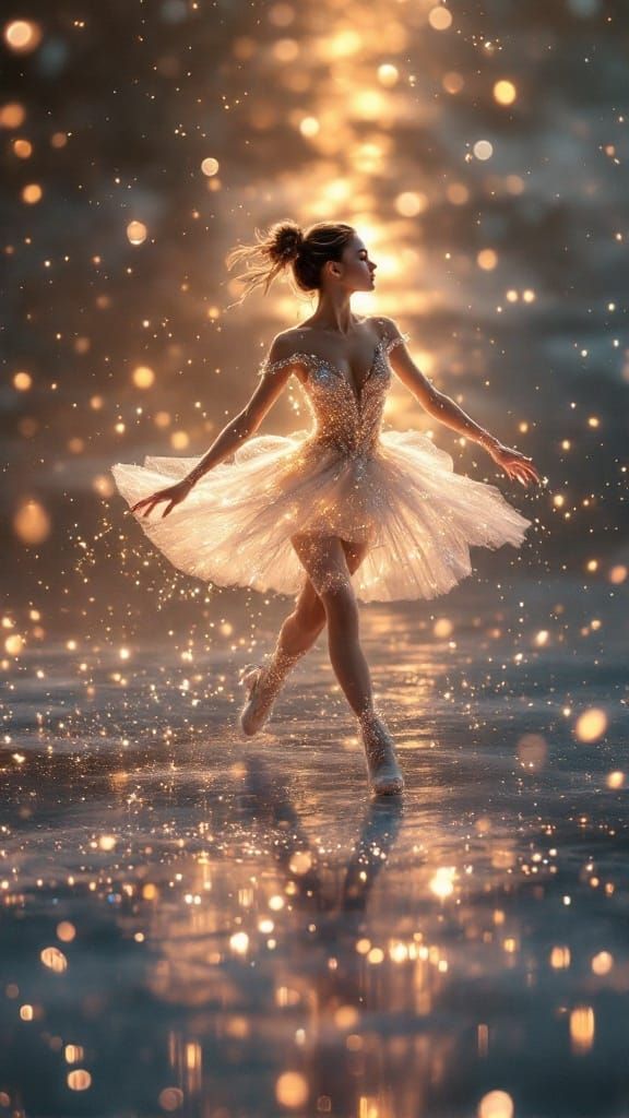 Ethereal Ice Dancer in Crystal Costume on Frozen Stage