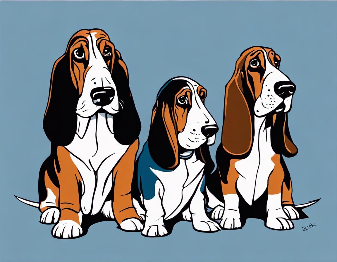 Basset Hound Family in Cartoon Style
