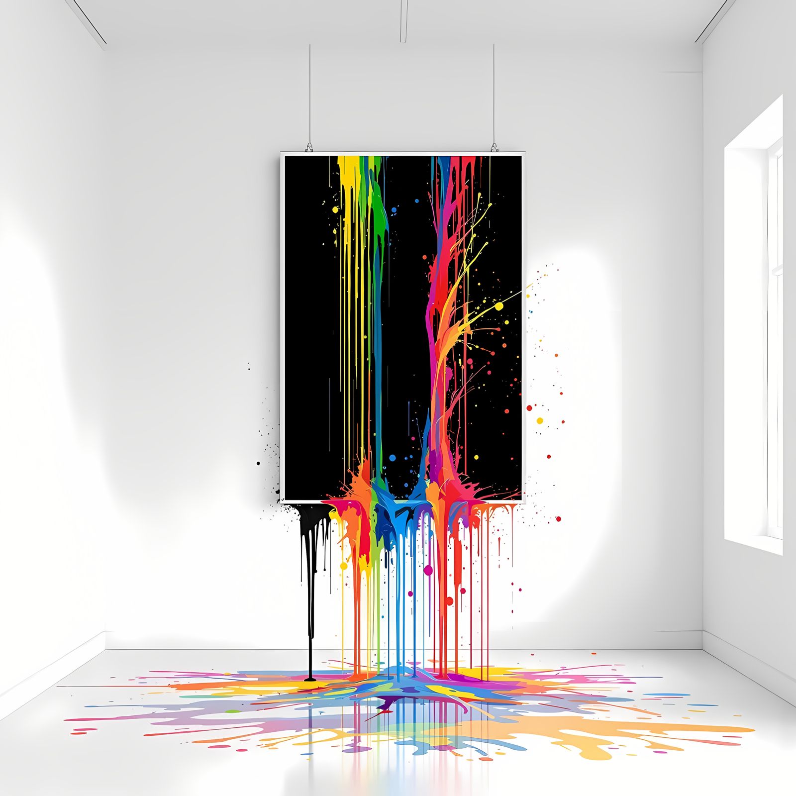 Abstract Expressionist Gallery Scene with Splashing Paint