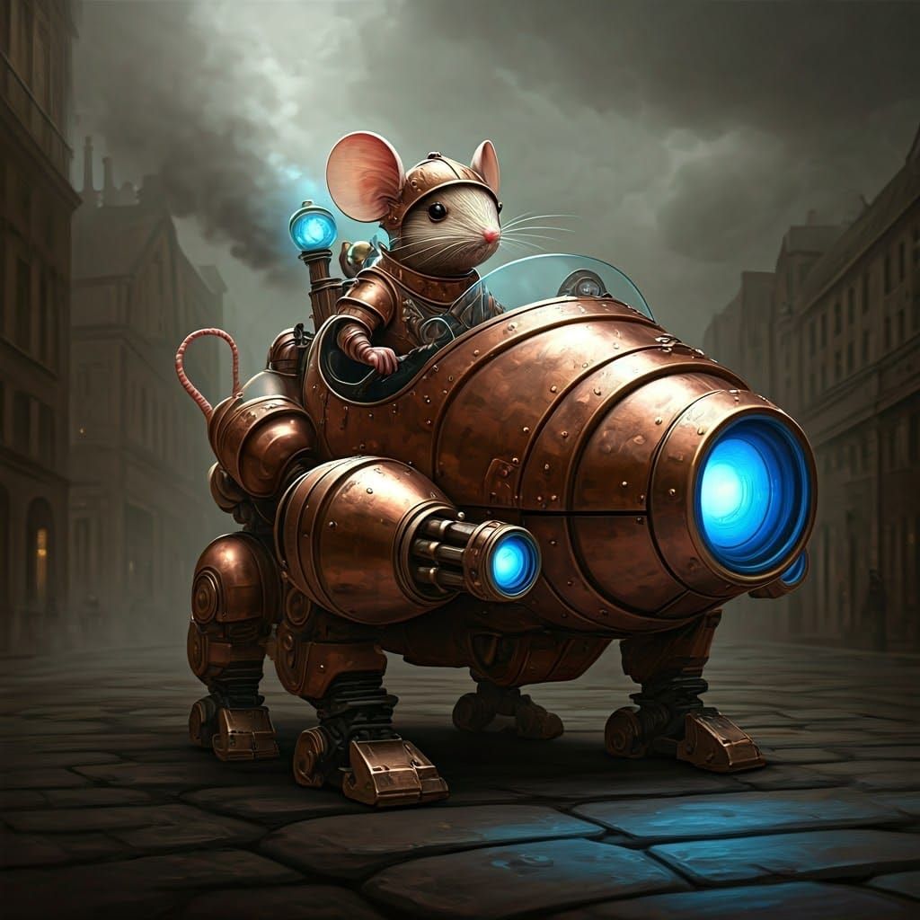 Steampunk Mouse Warrior in Battle Mech