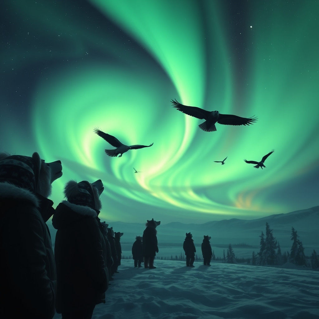Northern Lights Spectacle: Animal Silhouettes Above Onlooker...
