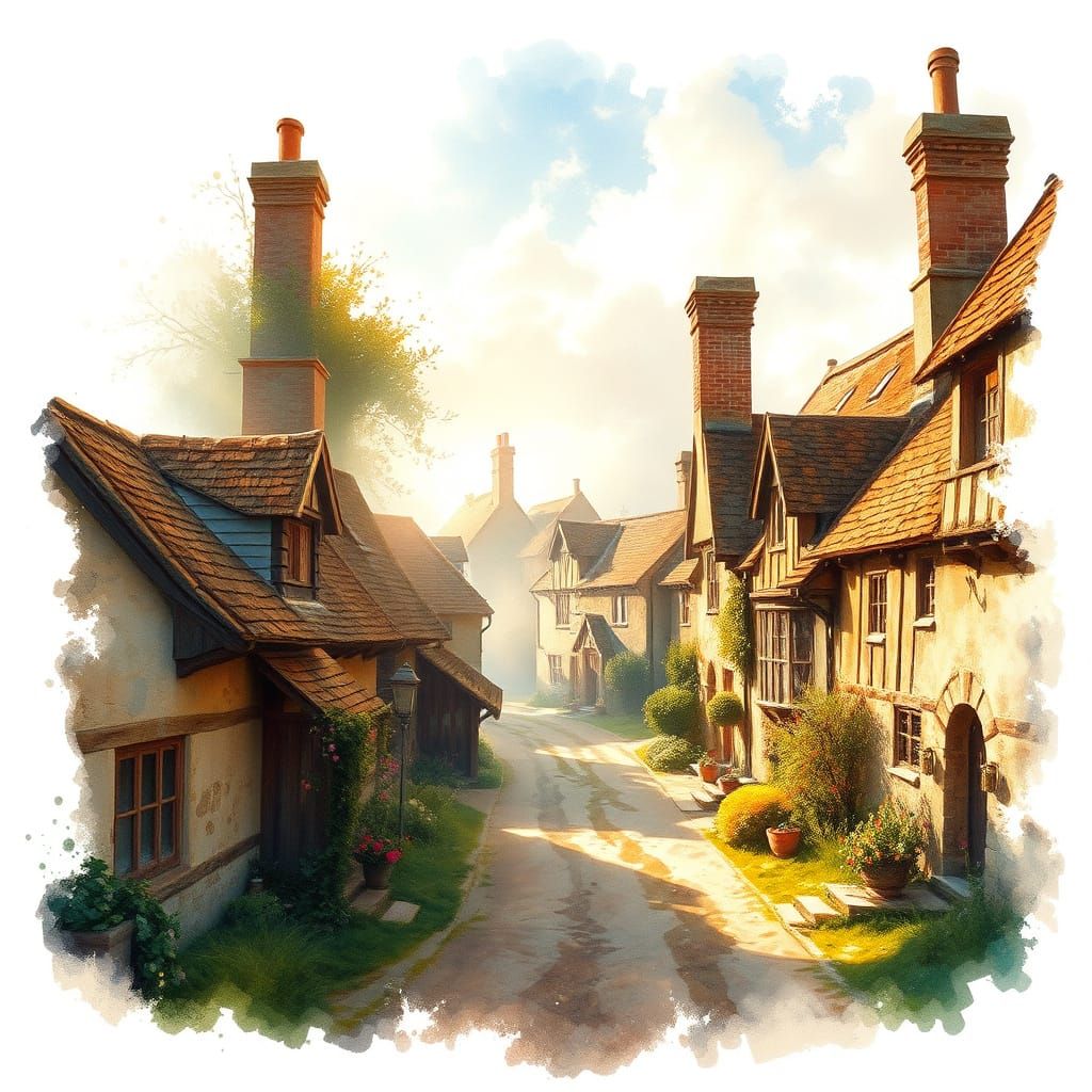 Mystical 18th Century Village in Watercolour Style