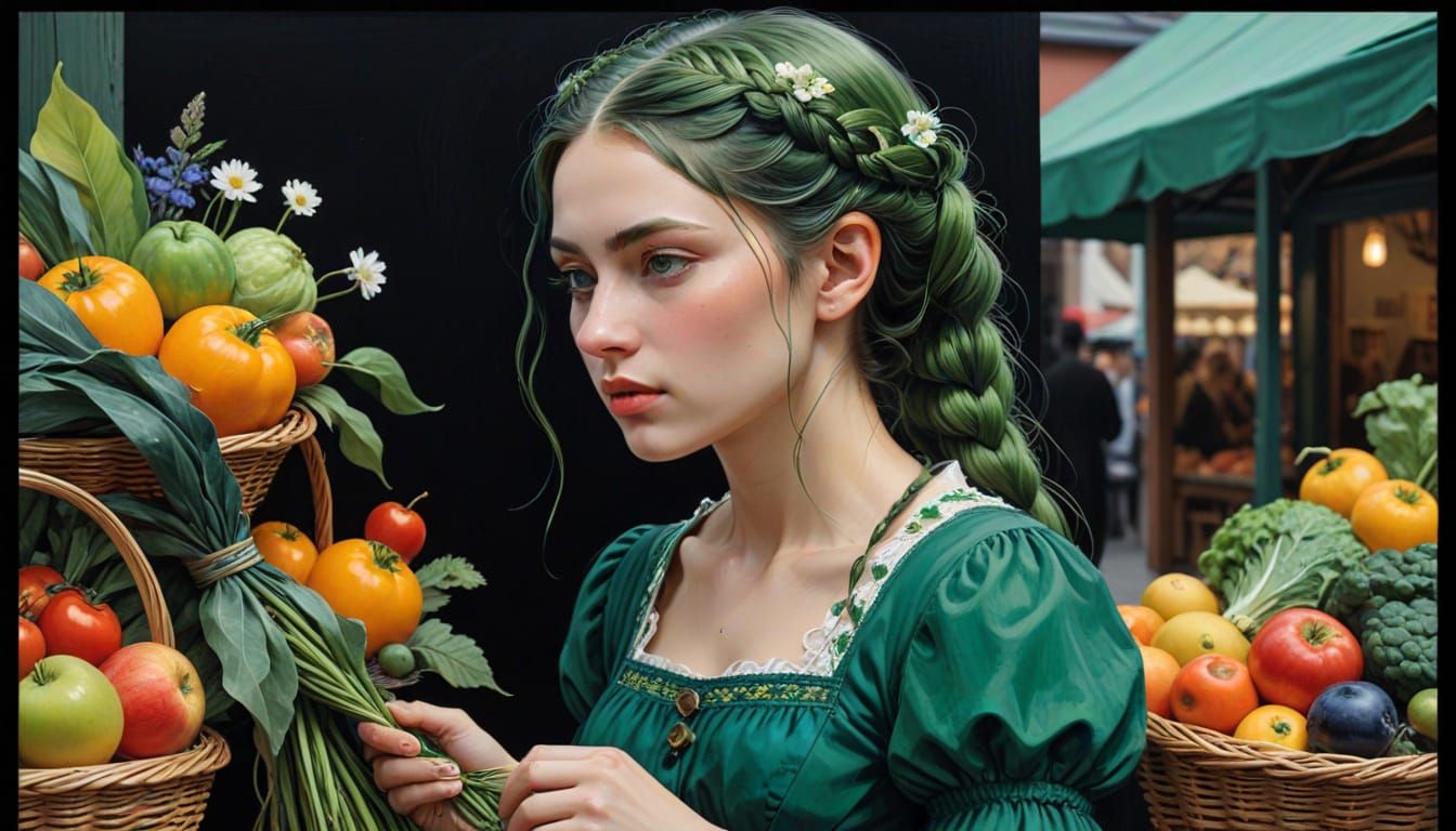 Cyberpunk Woman at Market in Neon Colors