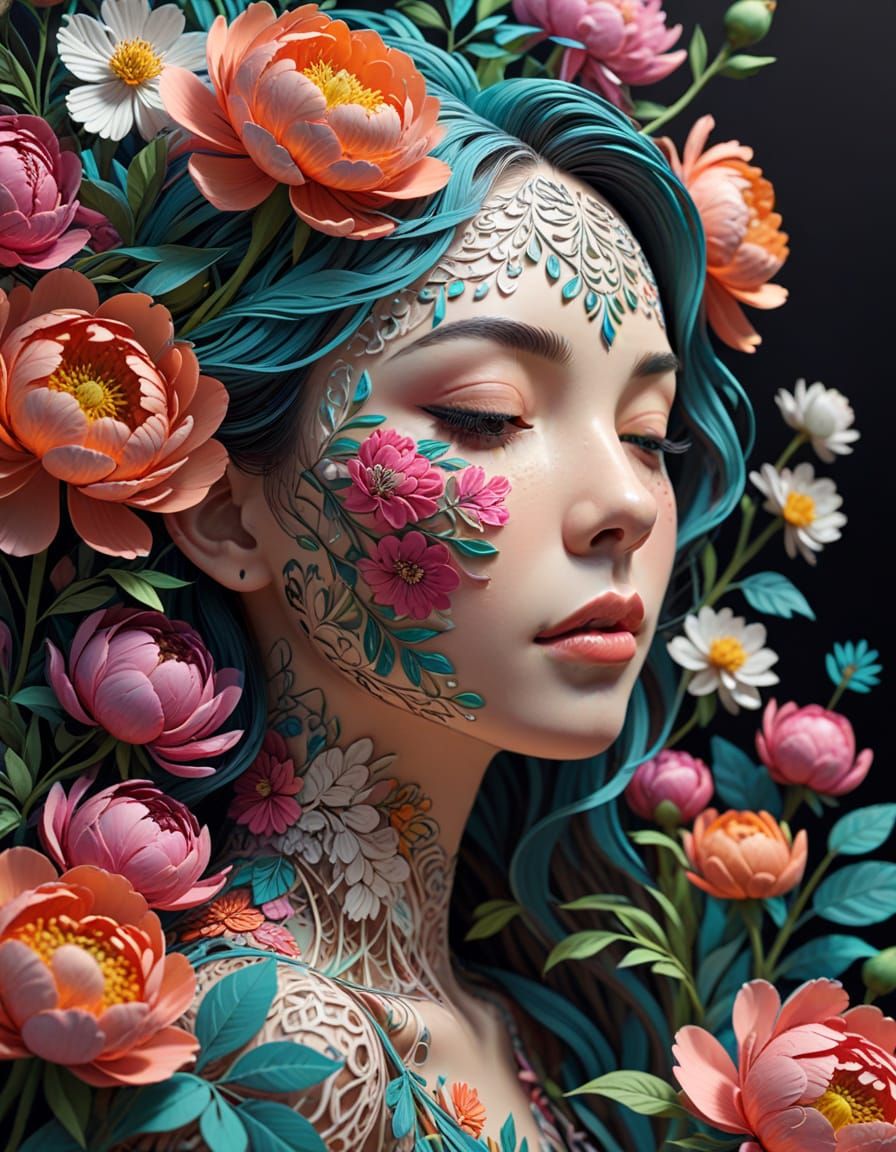 Colorful 3D Paper Art with Zentangle Peonies