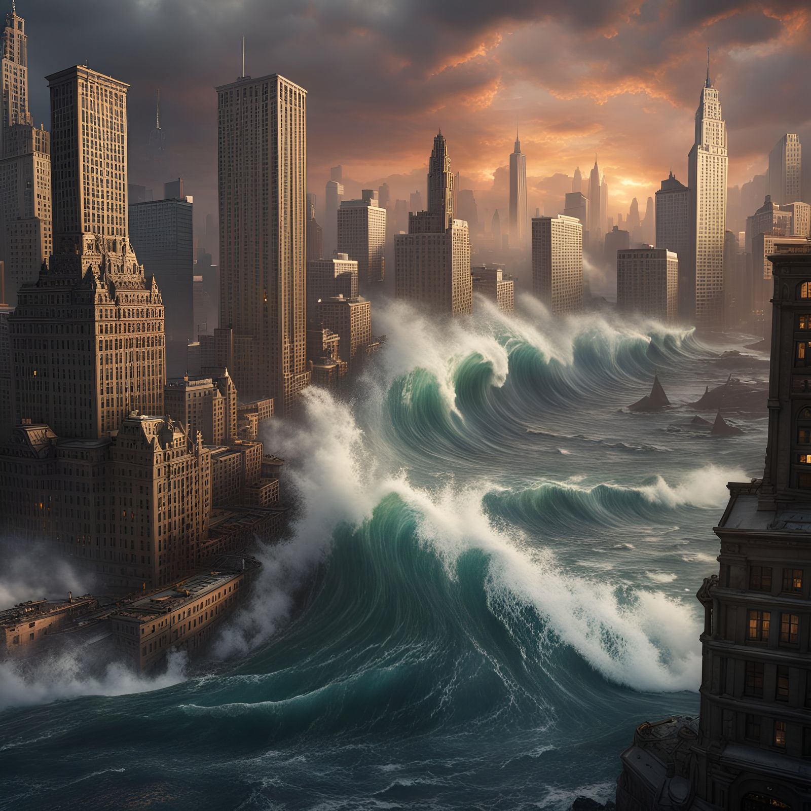 Rogue Wave Devastates Chicago: Detailed Fantasy Art