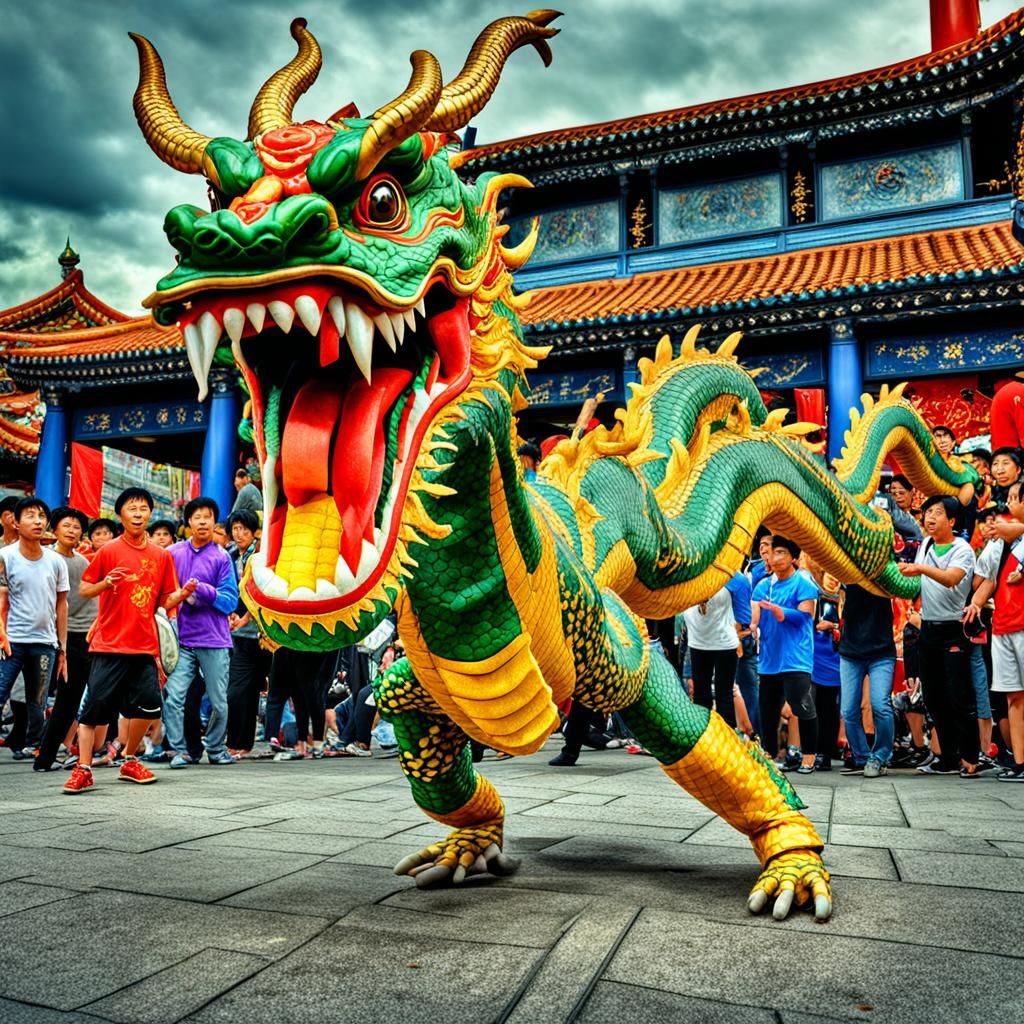 Dragon Dance with Kung Fu in Surreal Style
