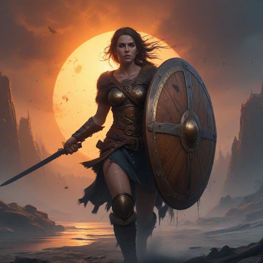 Viking Woman Warrior with Sword and Shield