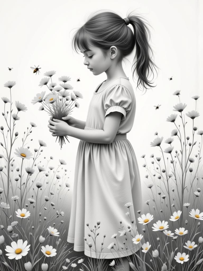 Serene Portrait of a Young Girl in a Lush Meadow