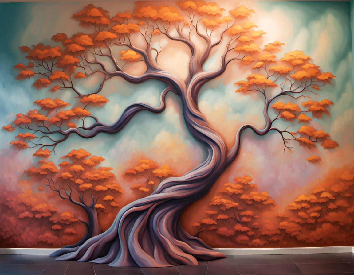 Majestic Solitary Tree: Airbrush Painting on Textured Wall