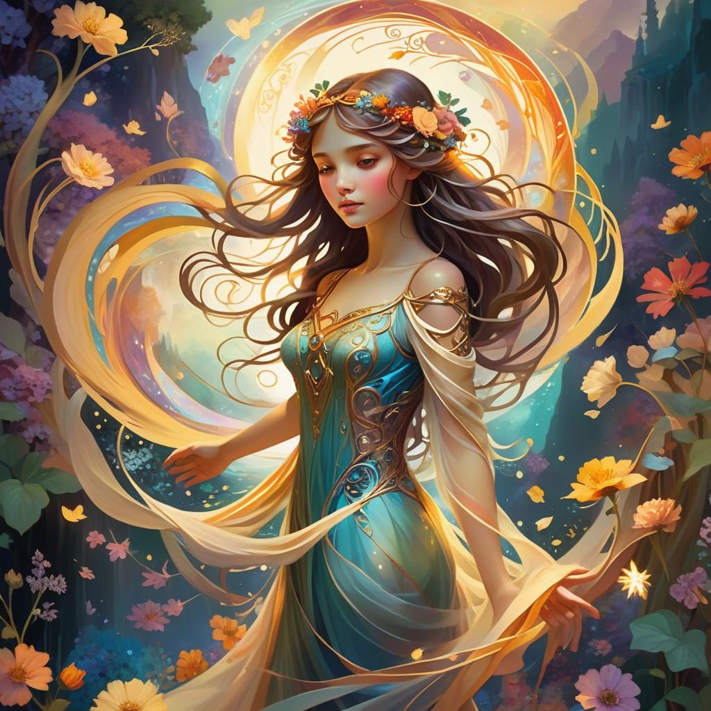 Ethereal Figure in Whimsical Fantasy Illustration