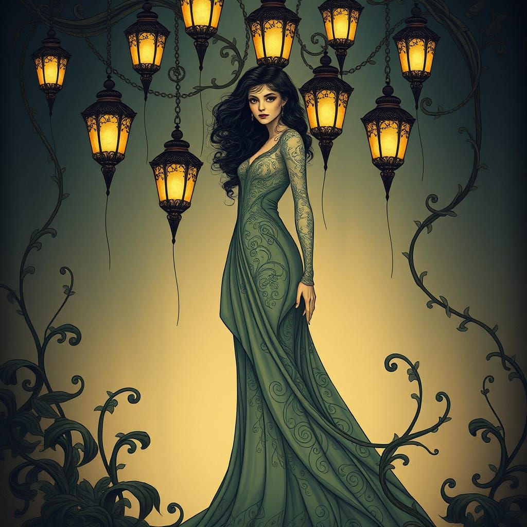 Ethereal Woman in Art Nouveau Splendor