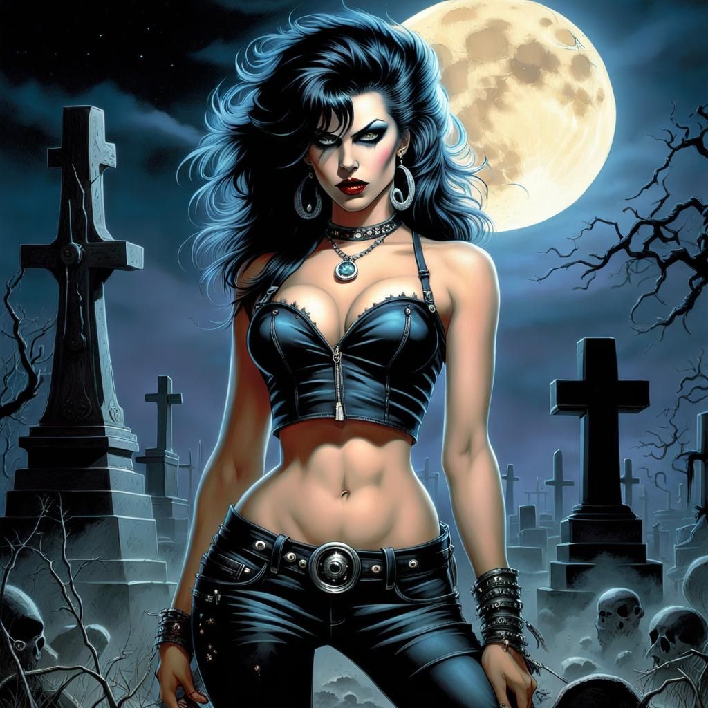 Goth Punk Pin-Up in Bioluminescent Graveyard