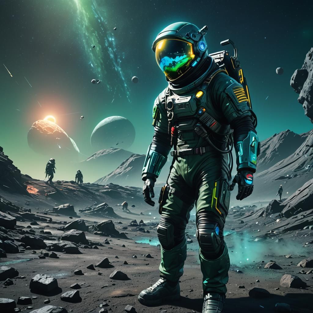 Astronaut on Moon in Cyberpunk 2099 Style