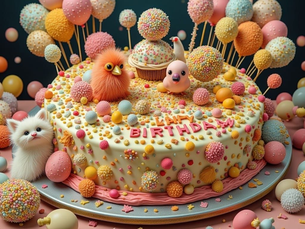 Vibrant Birthday Celebration in a Psychedelic Wonderland