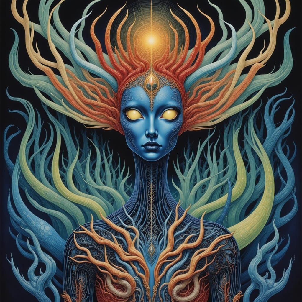 Psychedelic Forest Fairy with Glass Skin, Moebius Style