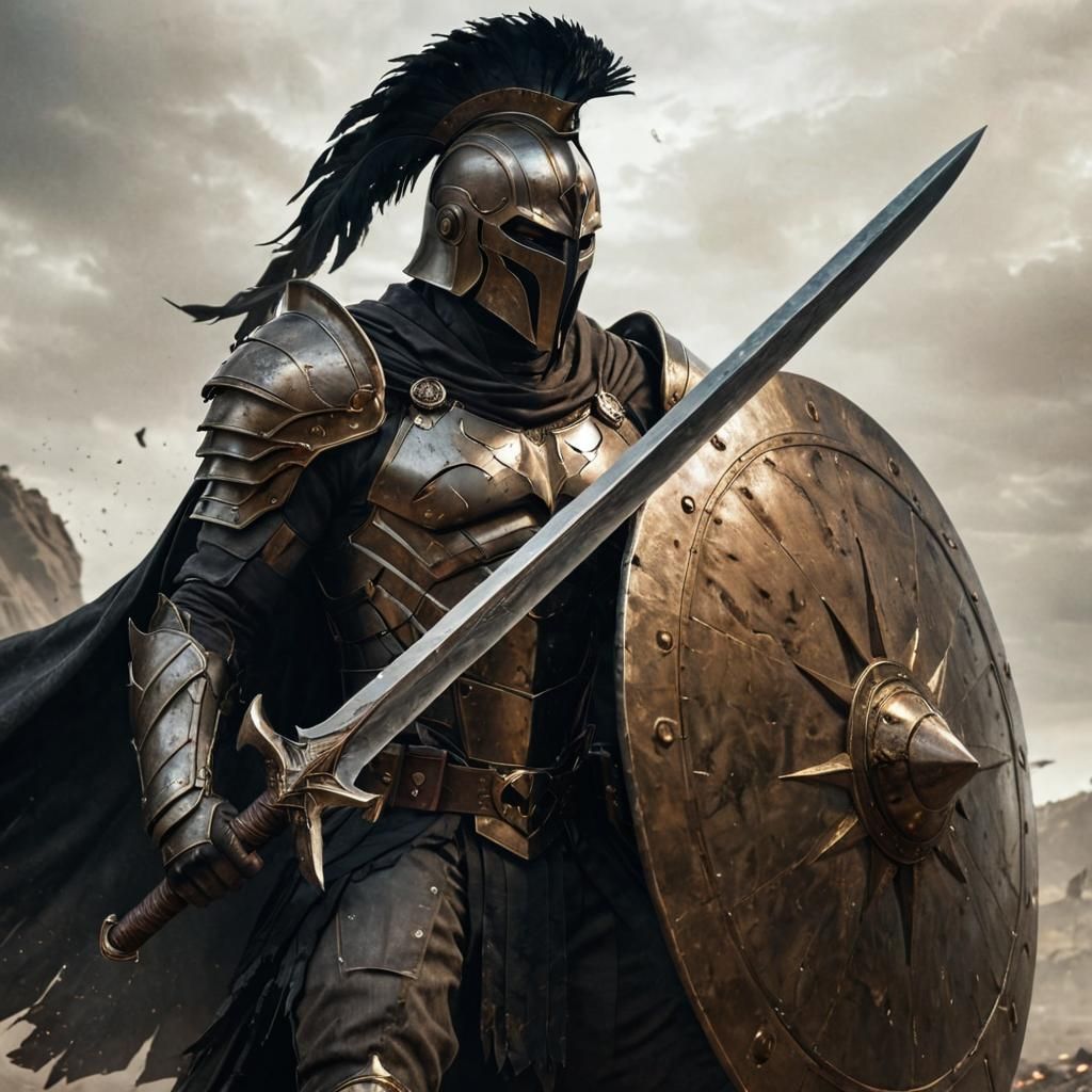 Futuristic Templar Warrior on Dark Battlefield