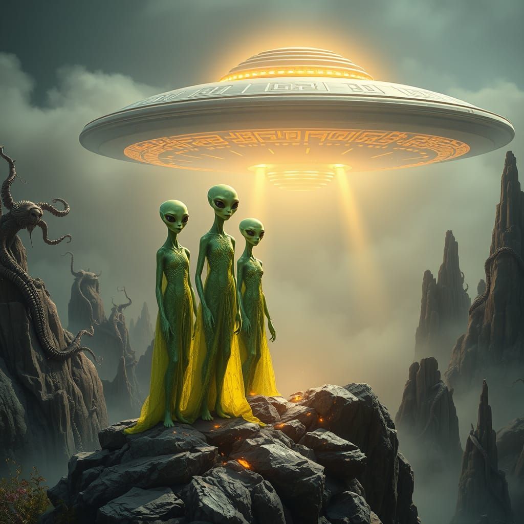 Ethereal Aliens in a Cyberpunk Landscape