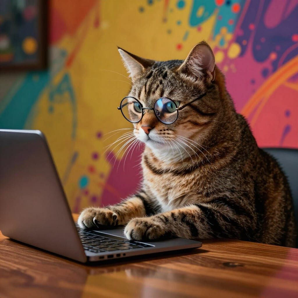 Sophisticated Cat Typing on Laptop in Hyperrealistic Concept...