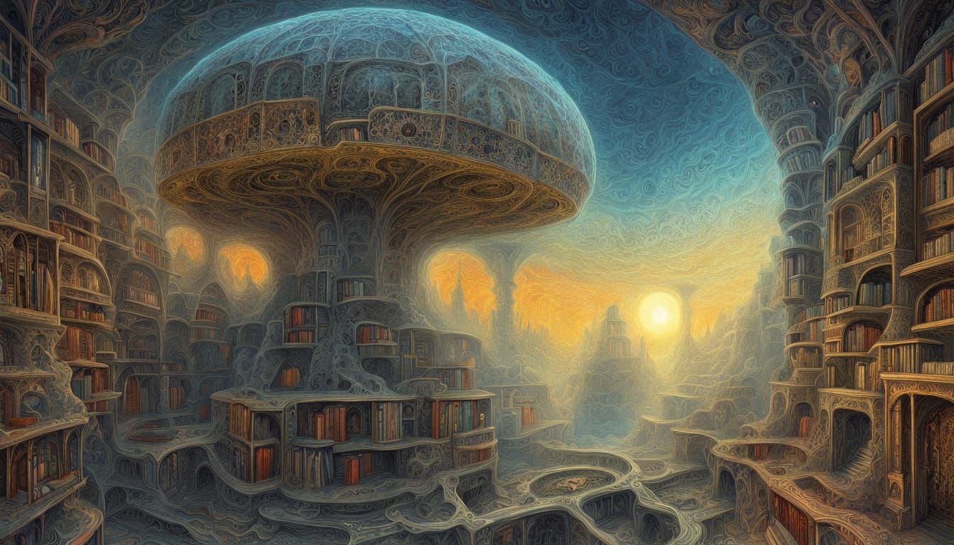 Colossal Treehouse Library in Astral Cosmic Style