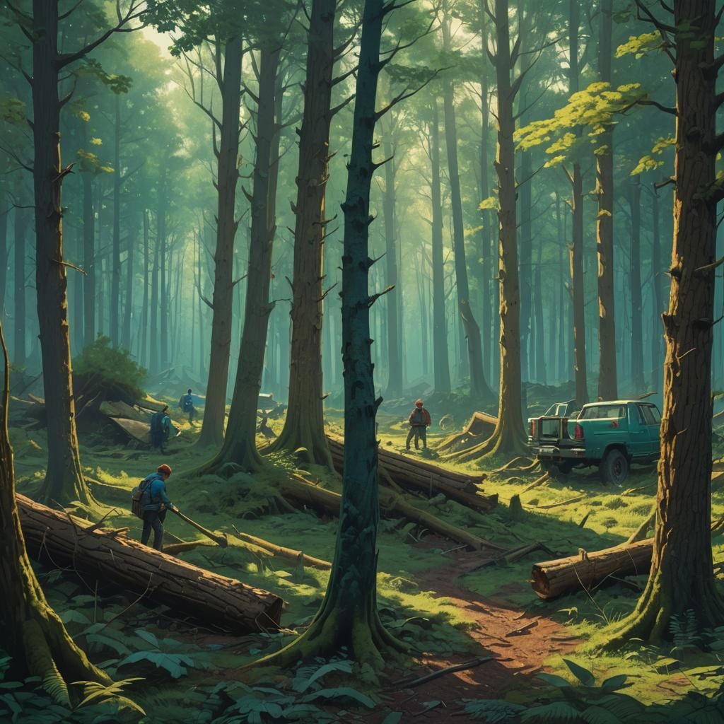 Fantasy Forest Tree Cutting: Matte Painting Style