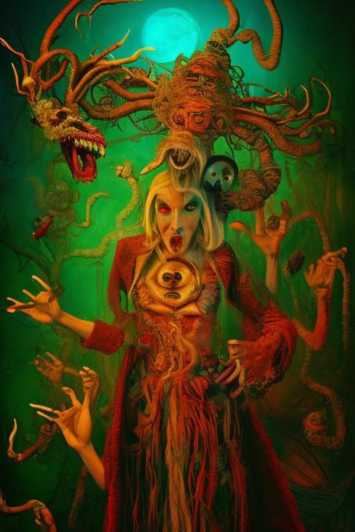 Psychedelic Collage of Dancers and Monsters