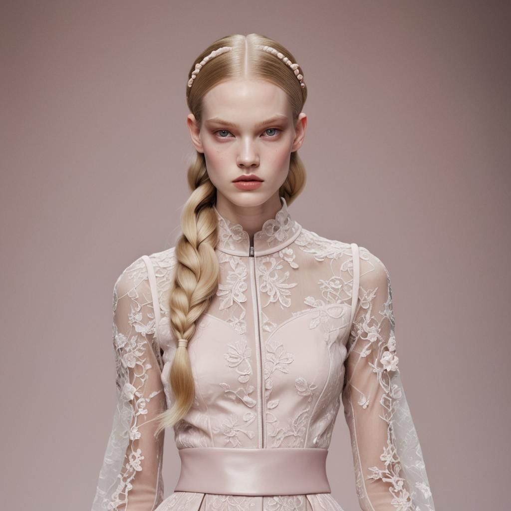 Blonde Runway Model in Pastel Couture Fashion