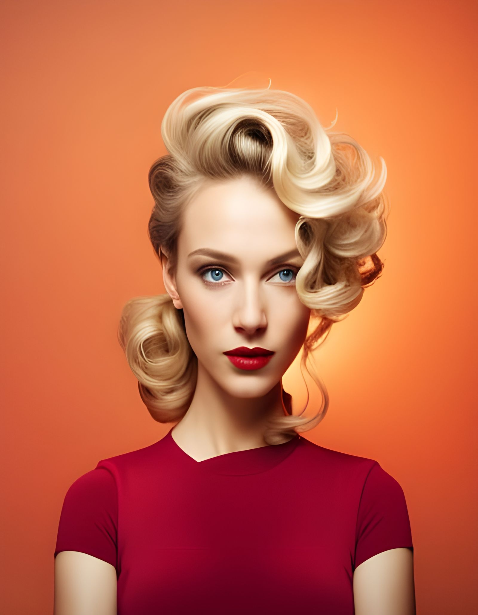 Happy Blonde Woman with Blue Eyes, Photorealistic Portrait