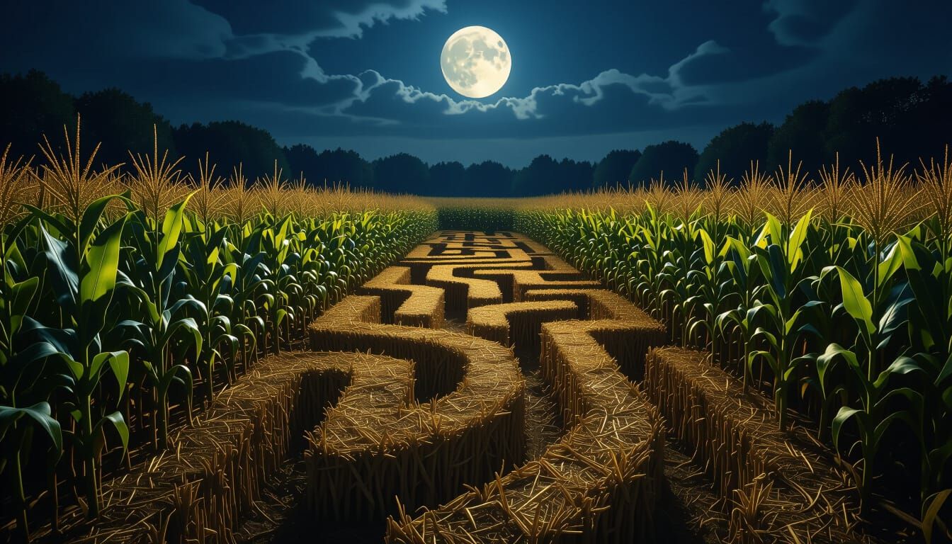 Moonlit Corn Maze Challenge in Cinematic Style