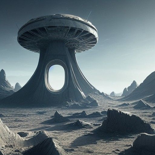 Abandoned Alien Outpost on Moon in Hyperreal Style