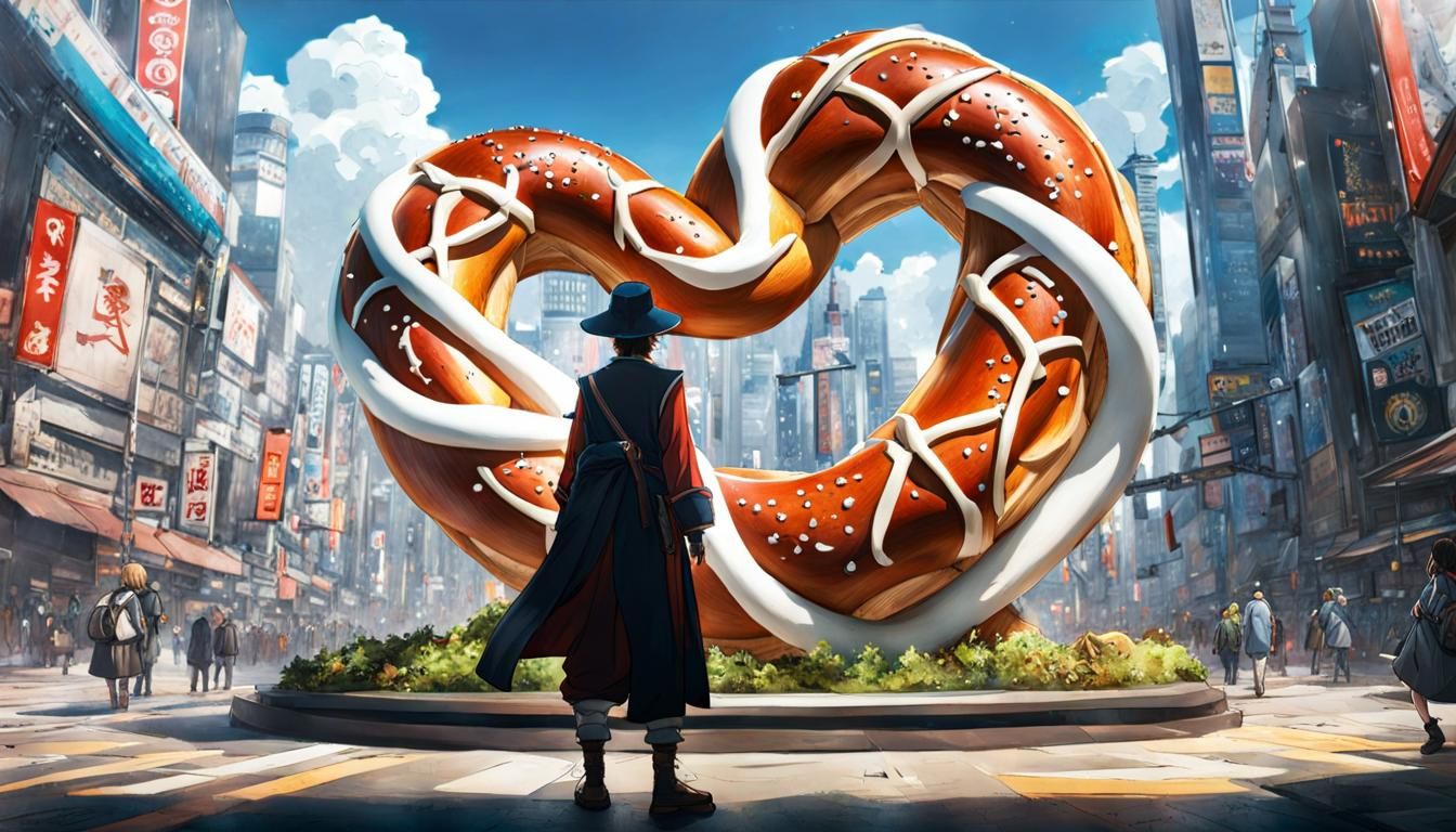 Person as Pretzel in Anime Style