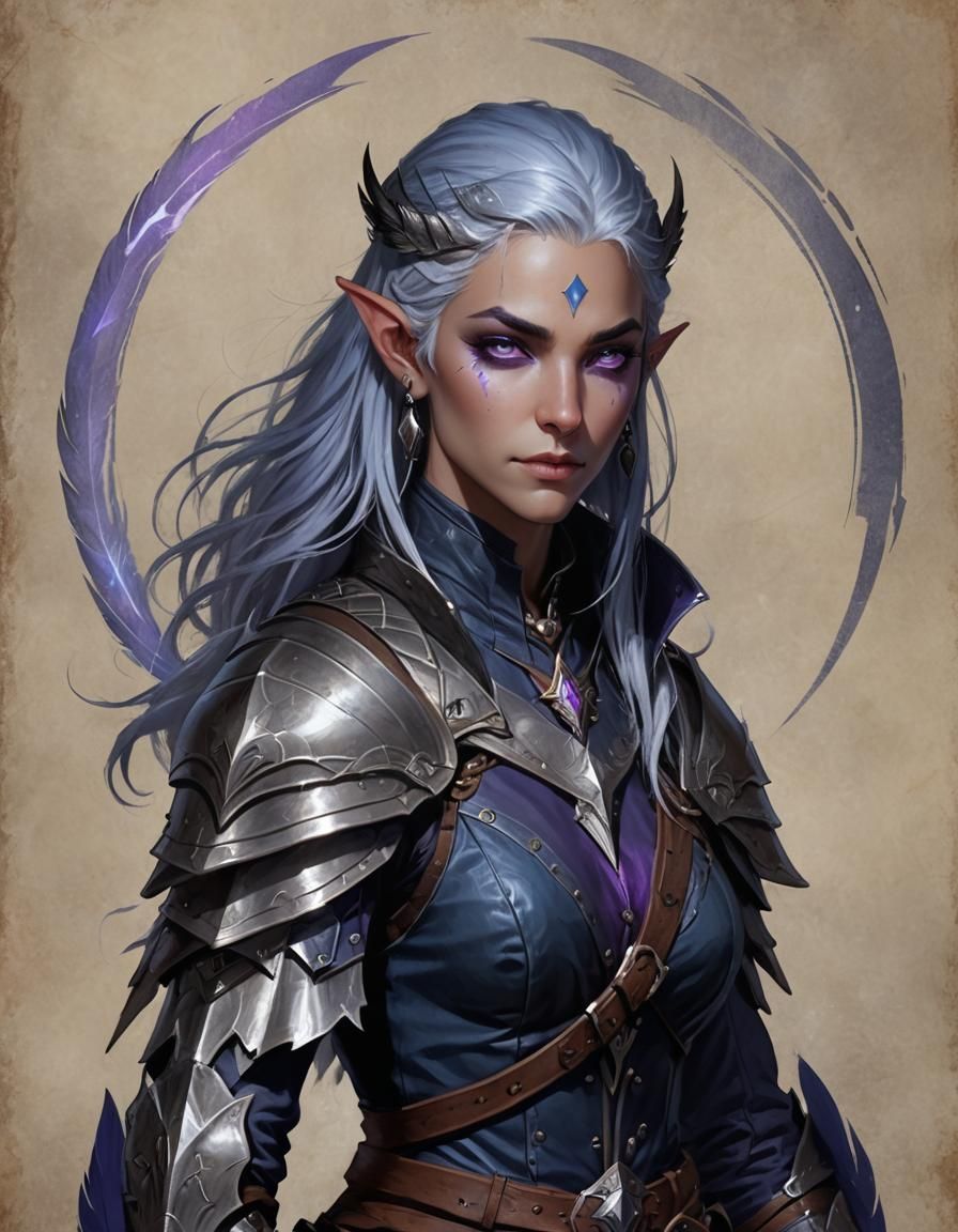 Dark-Elf Warlock Portrait with Raven Motif