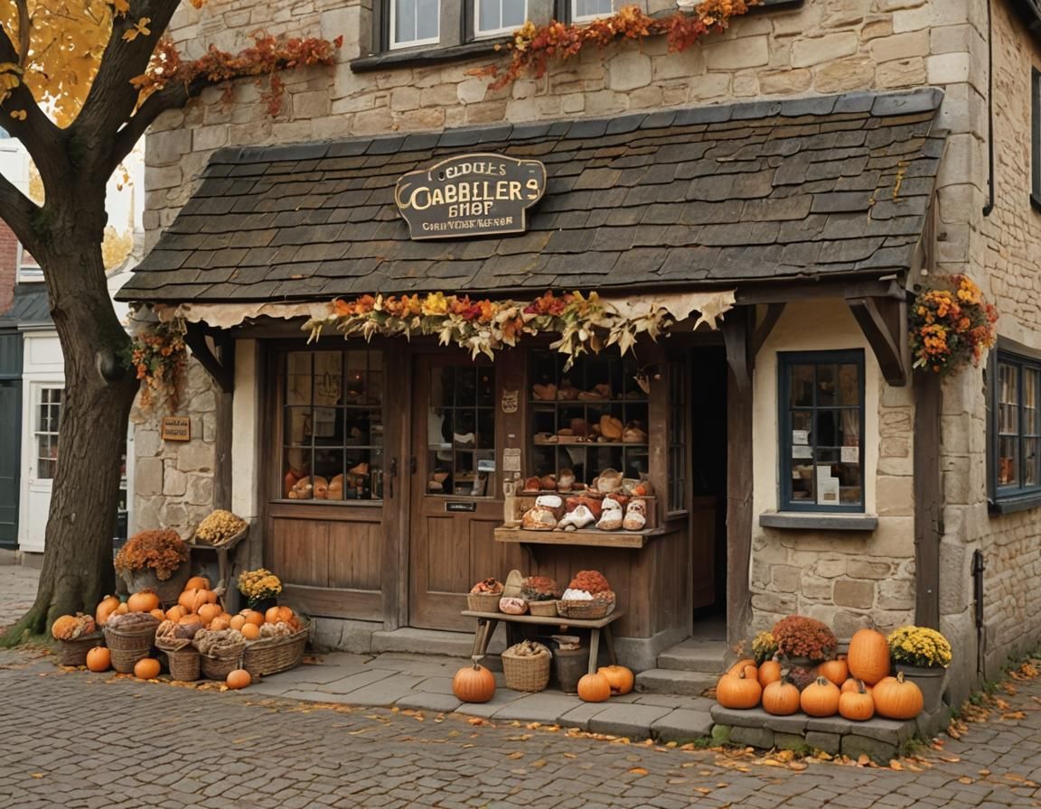 Autumn Cobbler Shop in Rustic Village Scene