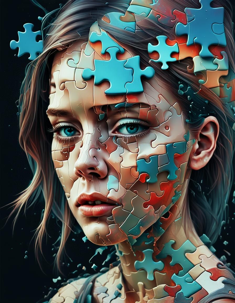 Surreal Fragmented Female Face in Digital Collage