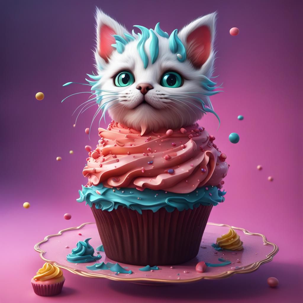 Kitten Inside Cupcake: Detailed Matte Painting