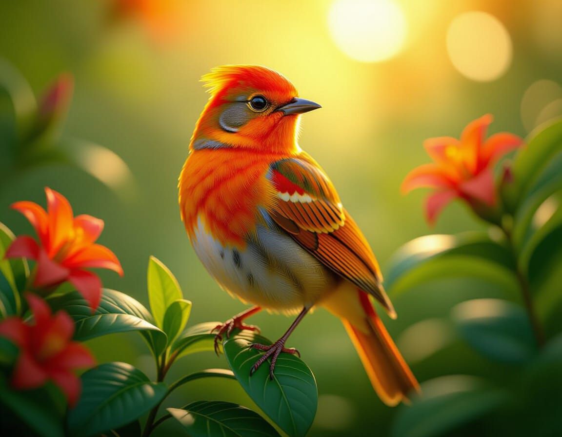 Iridescent Orange Bird in Lush Nature