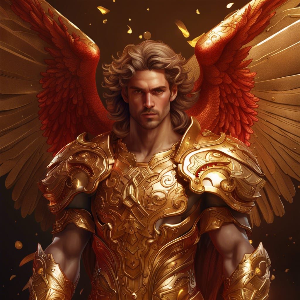Aries as Golden Armored Angel: Hyperrealistic Illustration