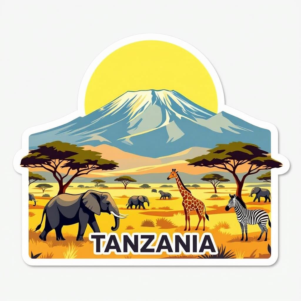 Tanzania Travel Sticker: Kilimanjaro, Wildlife & Savanna
