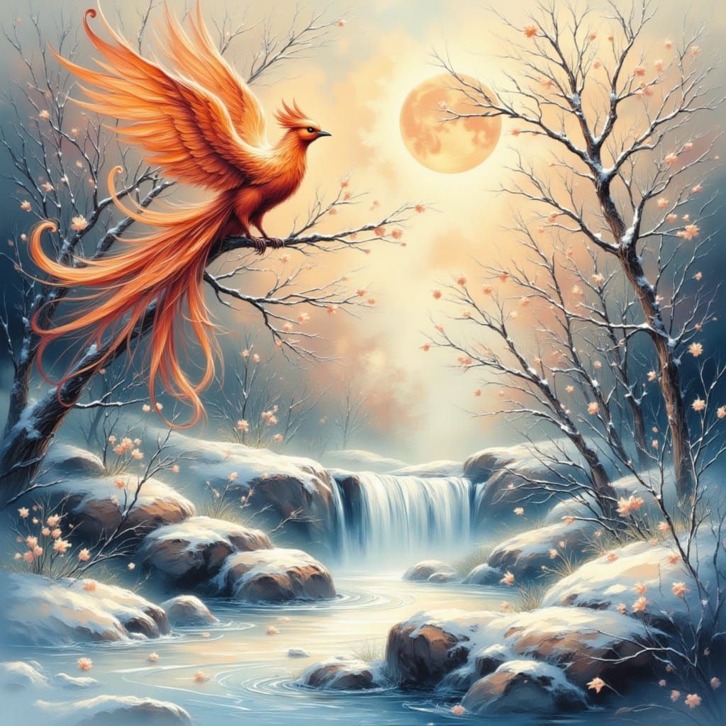 Phoenix Rising in Studio Ghibli Anime Style